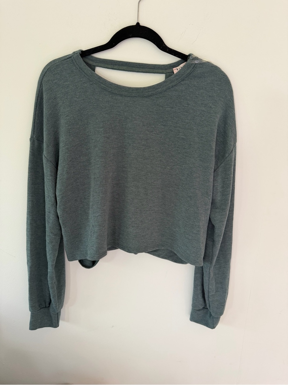 Blue Blush Crew Sweatshirt in Slate Green with cross open back medium